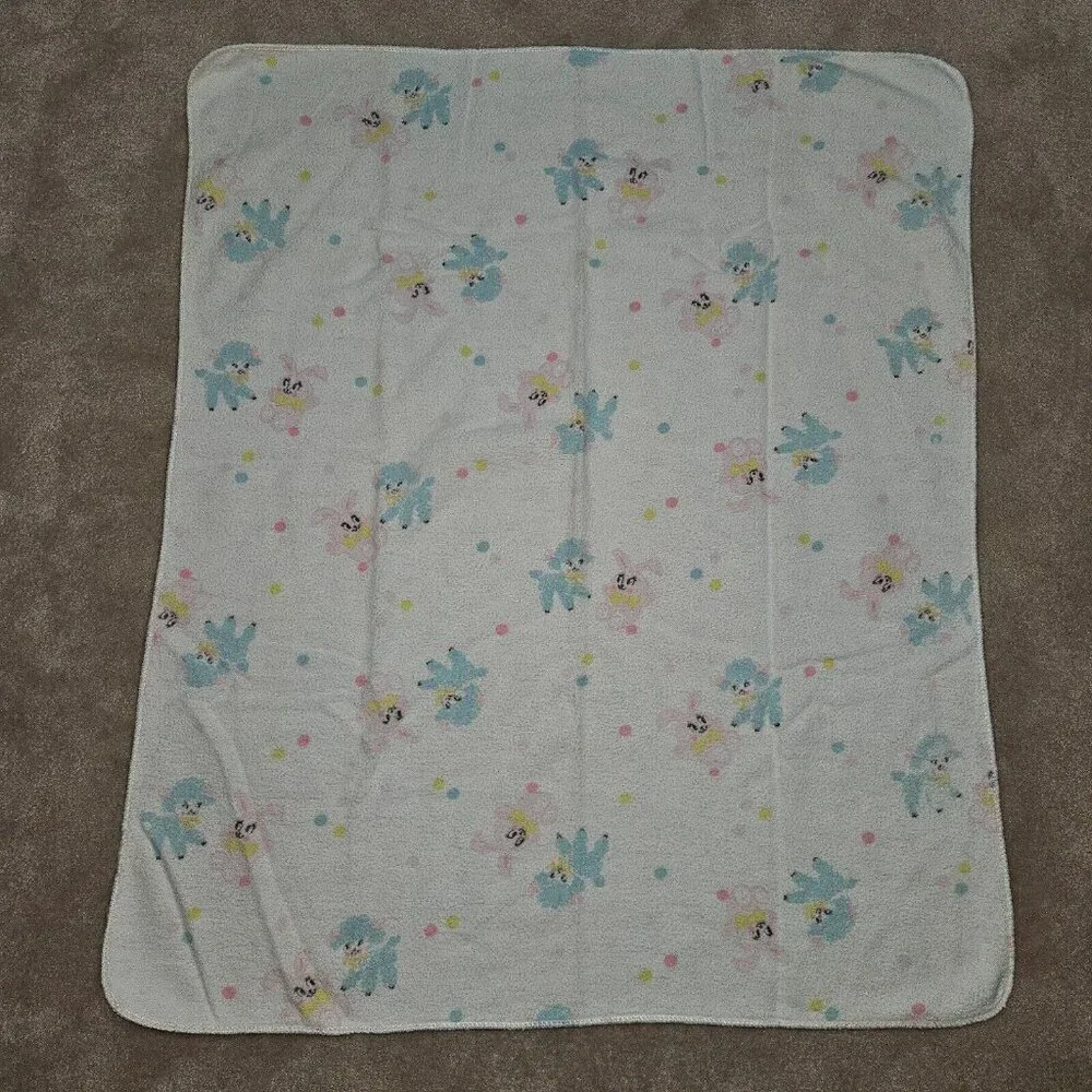 3 VTG Receiving Blankets Lot Blue Sheep Lambs Pink Bunny Rabbits Polka Dot